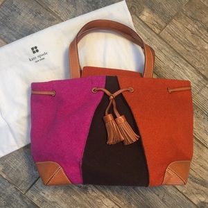KateSpade Devon Wool Color Block Bag Purse Leather